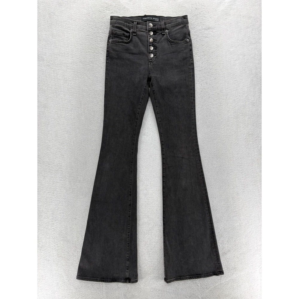 Veronica Beard Beverly Flare Jeans Womens 25/0 Charcoal High Rise Button Fly